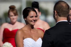 bride smiles at groom